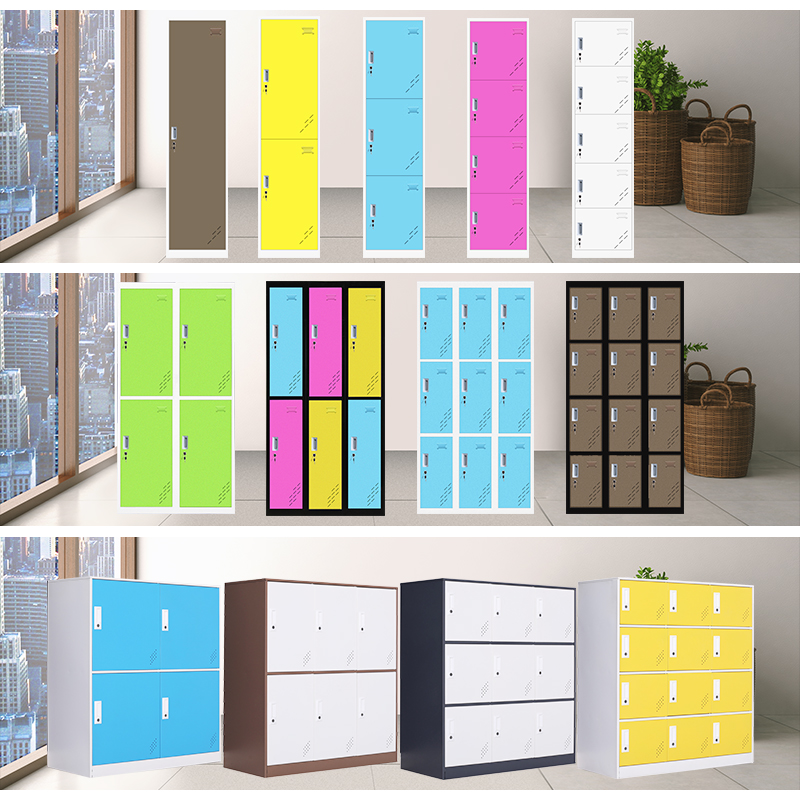 钢制彩色铁皮员工更衣柜宿舍储物鞋文件柜健身房多门存包挂衣柜子