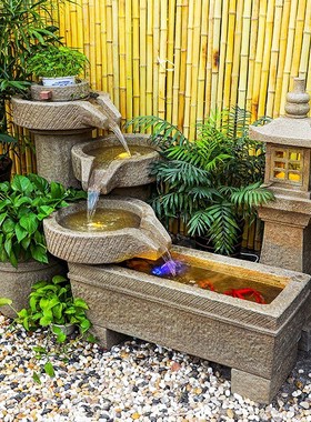 田园假山流水喷泉阳台庭院中式造景循环水石磨鱼池户外装饰品摆件