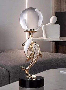 轻奢海豚水晶球客厅摆件高级感玄关电视酒柜入户家居软装饰品