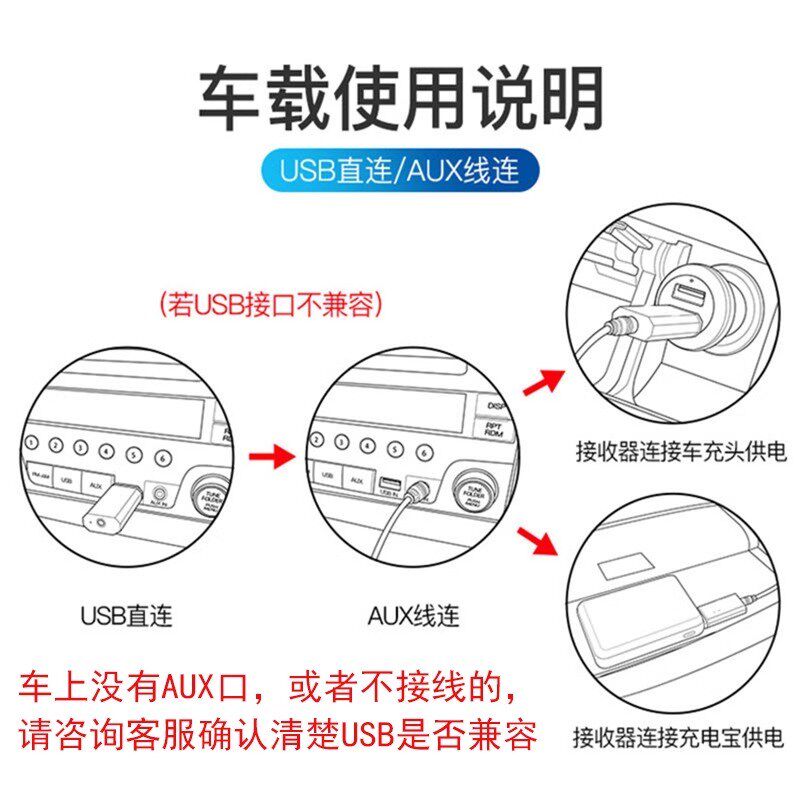 蓝牙5.0接收器车载蓝牙音频接收器音箱响功放低音炮汽车AUX车载用