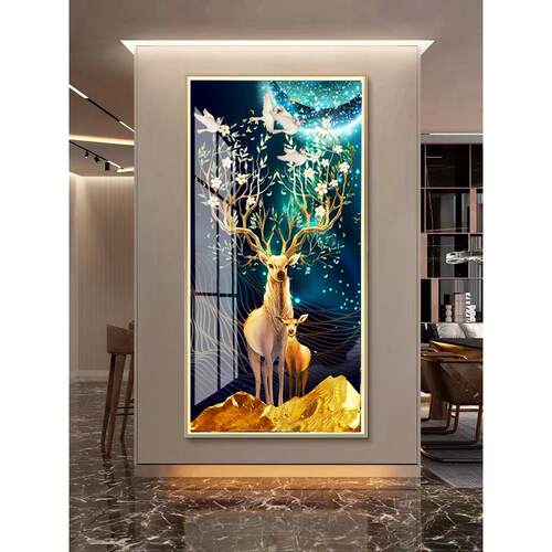 de7t入户玄关装饰画镶钻批发进门墙壁画走廊过道挂画led带灯竖招