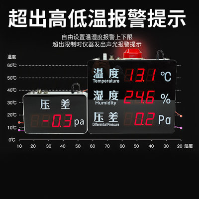 乐享电子厂家直销正负微压差表显示器医院工业气压计温湿度显示屏