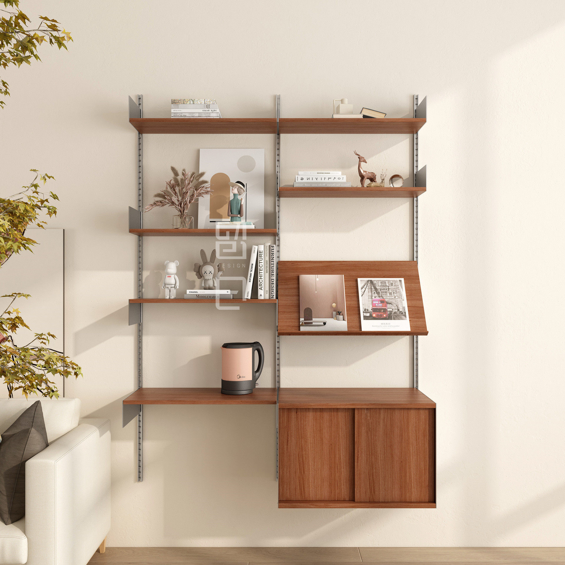 vitsoe606轨道书架墙上收纳架实木一字隔板金属层板挂墙置物架子