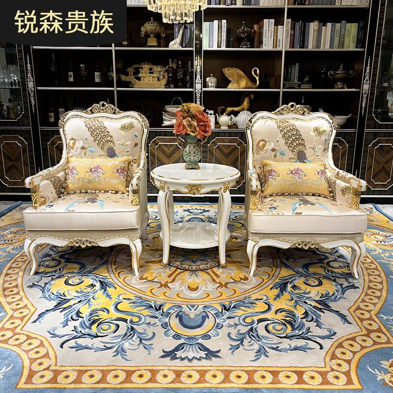 法式休闲椅欧式布艺沙发椅别墅客厅奢华实木新古典绣花休闲椅