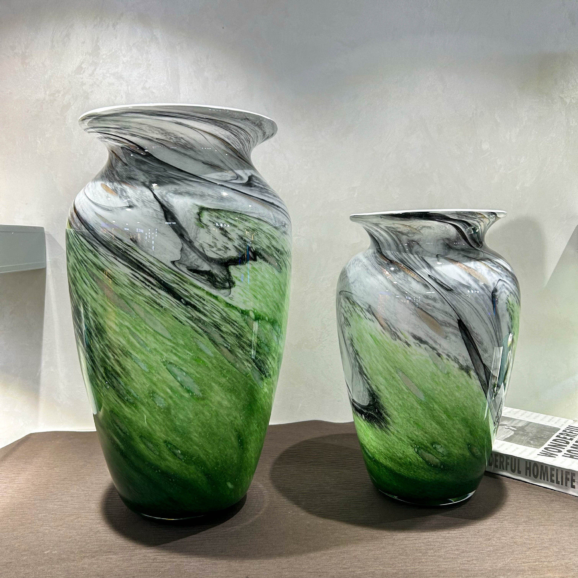 新中式水墨晕染琉璃花瓶客厅餐桌电视柜插花水培博古架高级感摆件