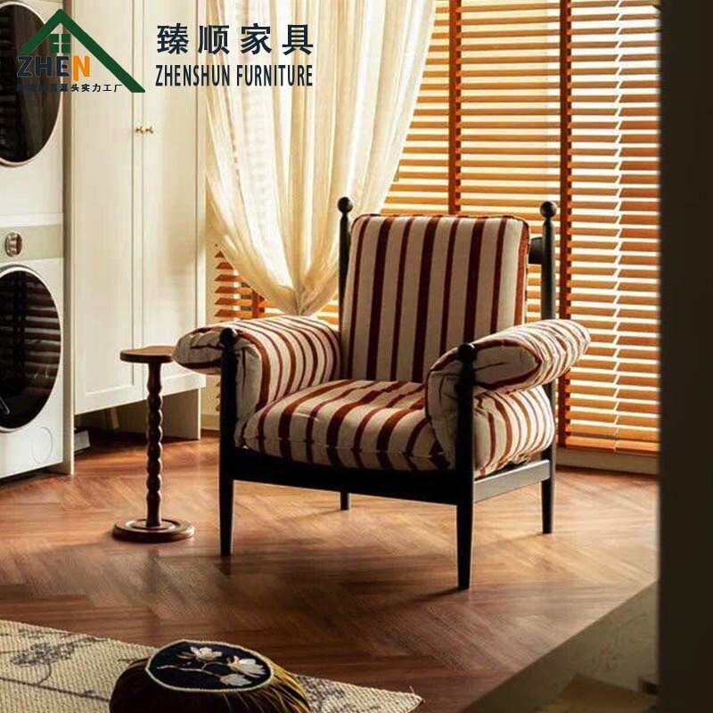 赤乌休闲沙发椅实木高靠背家用设计师法式中古风轻奢懒人单人椅