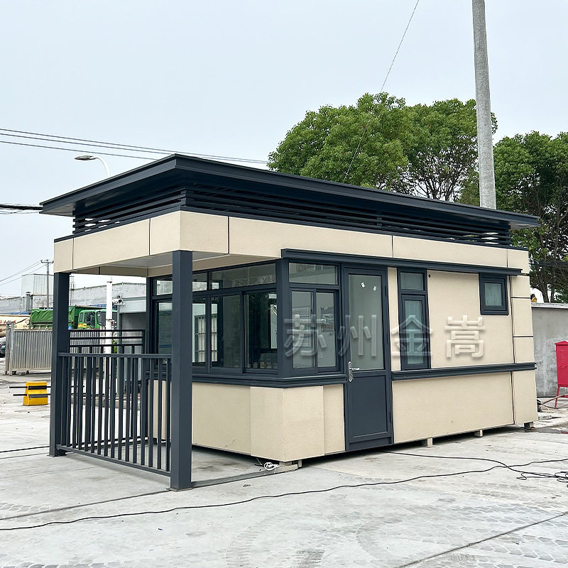 门卫亭带员工通道真石漆保安岗亭可住人带快递室成品门岗图片