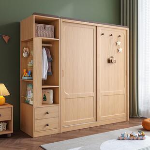 木月实木衣柜家用卧室推拉门衣柜原木色滑门趟门衣帽间衣橱收纳柜