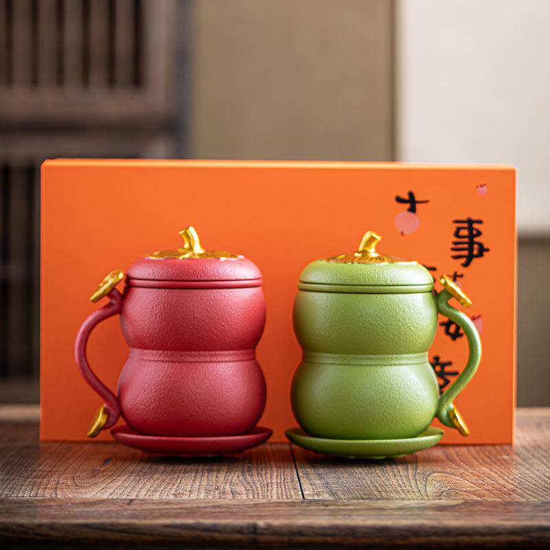 创意大吉大利办公杯家用茶水分离带盖陶瓷泡茶杯简约个人马克杯