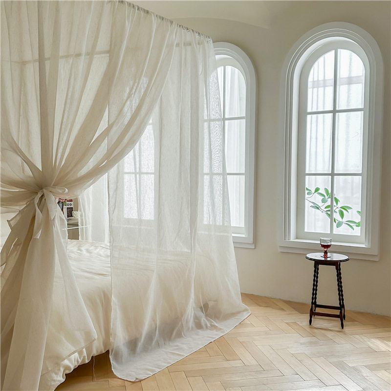 法式亚麻易拆洗宫廷蚊帐加大空间落地三开门床幔公主风床帘蚊帐