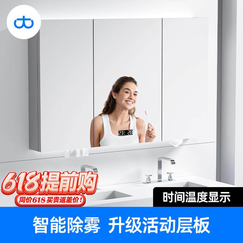 ZQ浴室镜柜单独挂墙式不锈钢抽纸智能除雾镜面收纳柜带灯