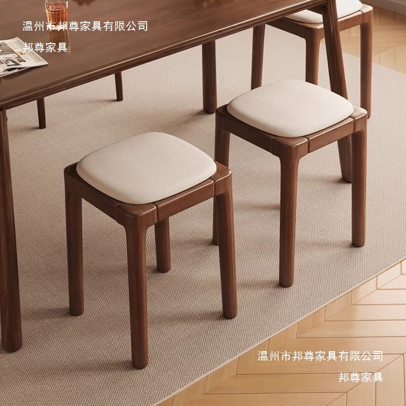 实木凳子家用可叠放软包板凳客厅木头矮凳简约现代小方凳餐桌椅子
