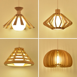现代简约餐厅吊灯单头北欧创意个性 实木艺灯具卧室书房吧台灯 日式