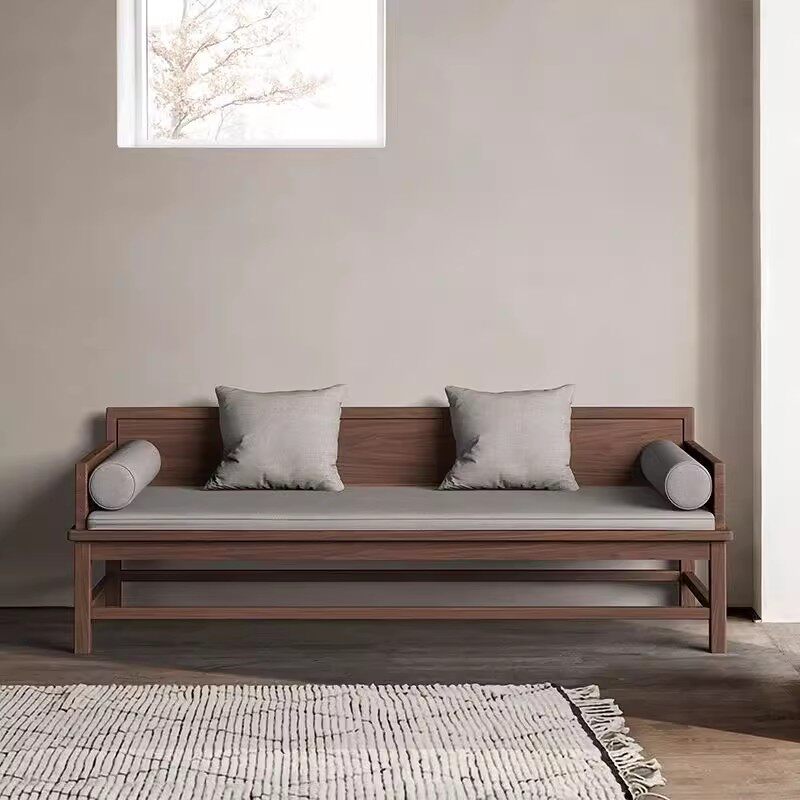 北美黑胡桃木新中式实木布艺沙发组合 现代客厅三人位轻奢罗汉床