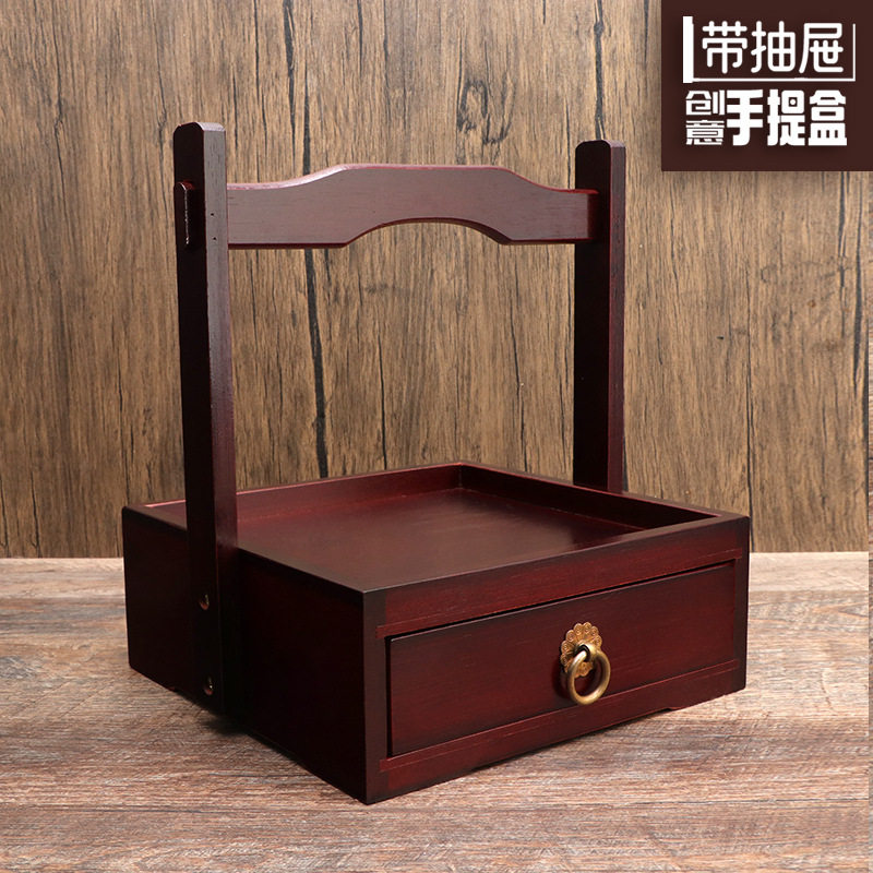 竹制复古中式点心提盒带抽屉创意收纳盒摆台意境菜盘酒店餐具高端