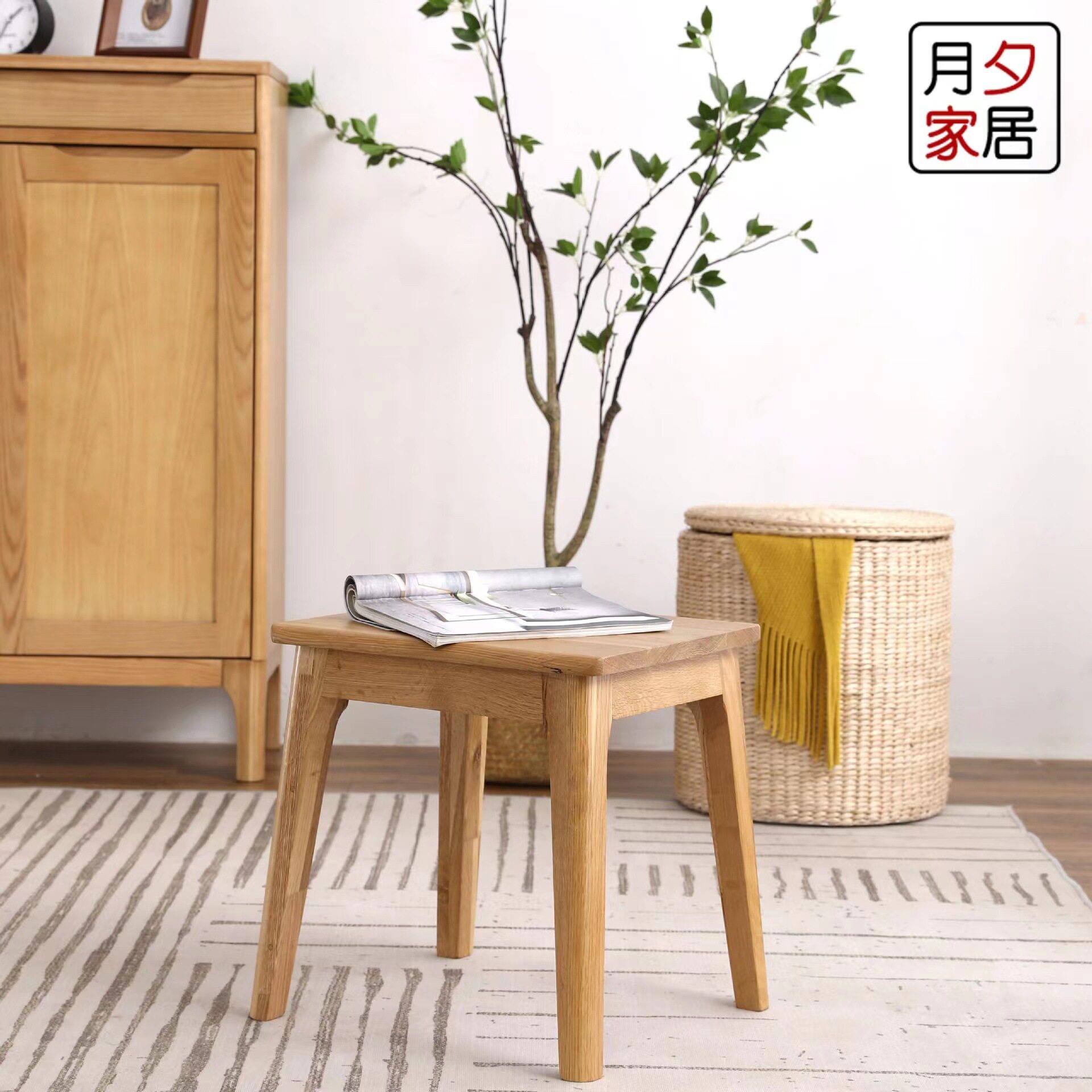 实木小凳子 方形小凳子客厅矮凳子白橡木小板凳宝宝矮凳木头板凳
