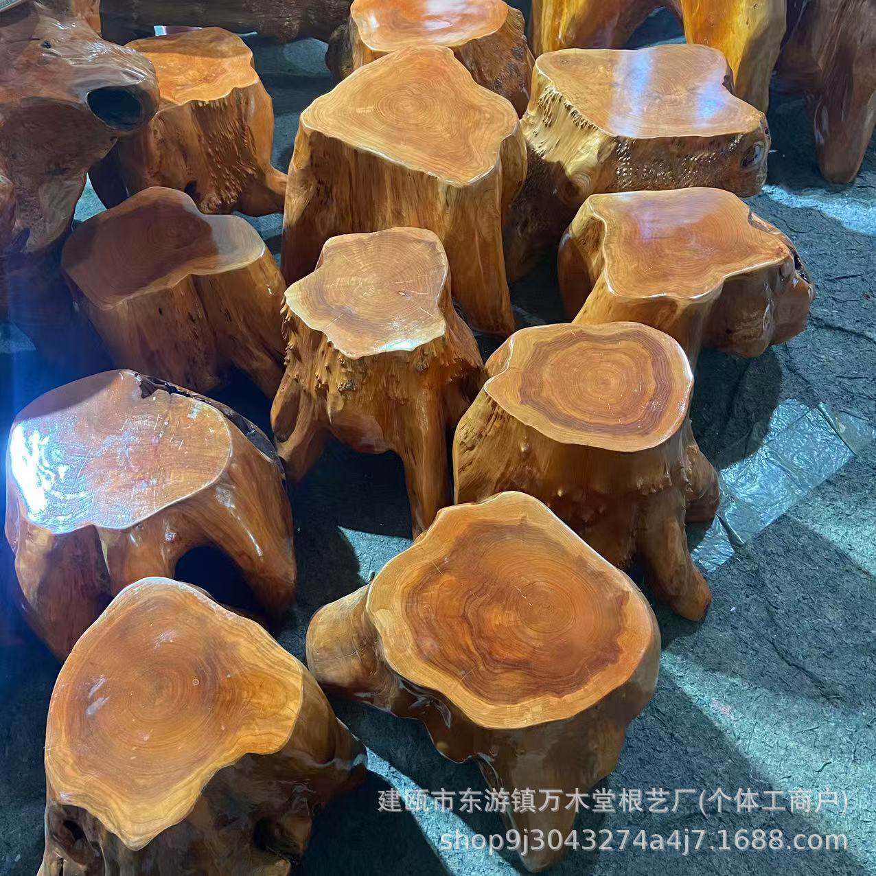 客厅木质墩子木桩树根造型茶台底座配凳原木树桩根雕凳艺术实木
