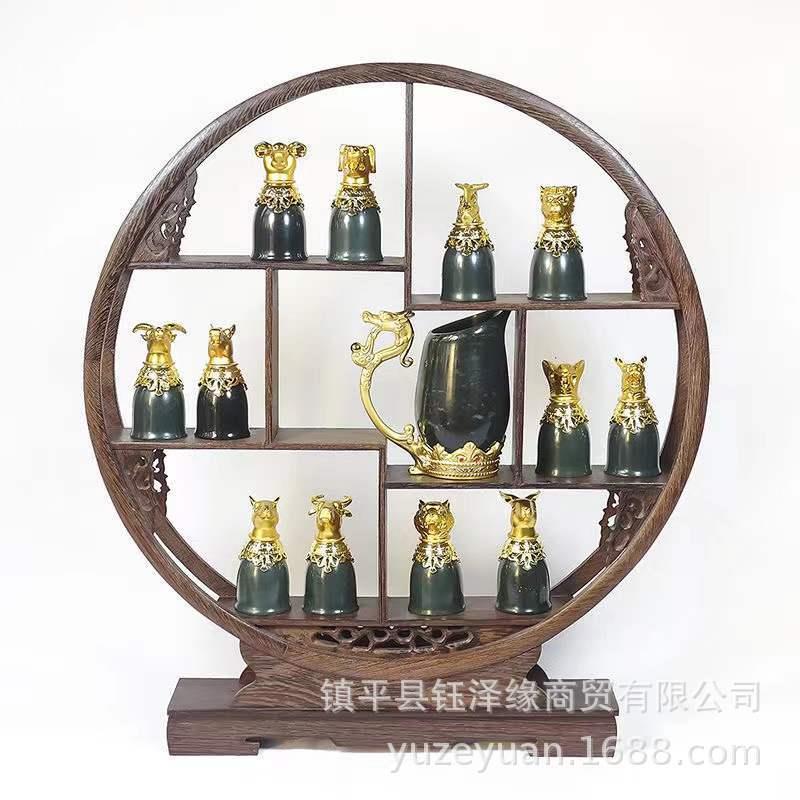 阿富汗白玉12生肖酒杯套装鎏金酒具礼品摆件厂家