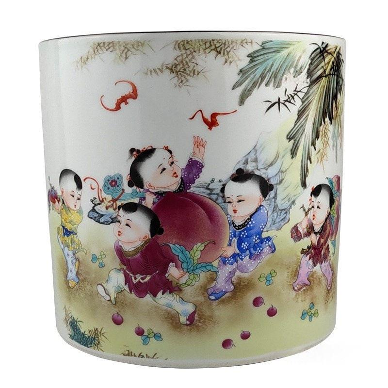景德镇粉彩婴戏图桃创意陶瓷器鱼缸云静晚天童子摘桃盆家居可制定