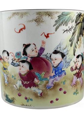 景德镇粉彩婴戏图桃创意陶瓷器鱼缸云静晚天童子摘桃盆家居可制定
