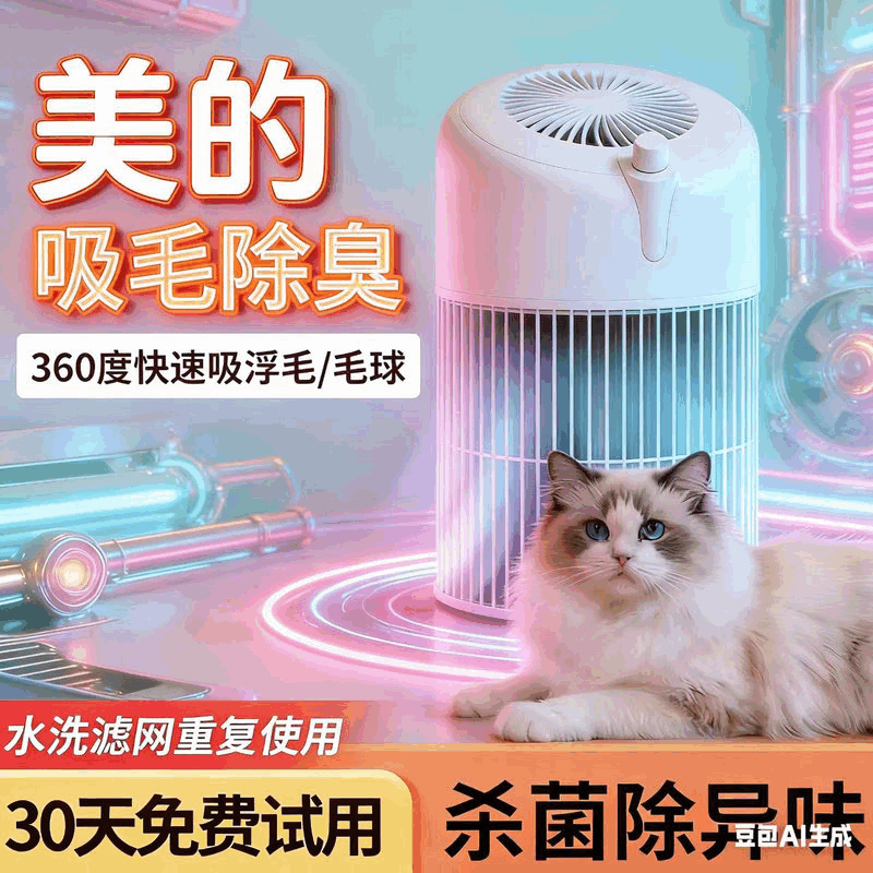 吸猫毛神器养猫专用360度宠物空气净化器养猫用吸毛除浮毛低噪音
