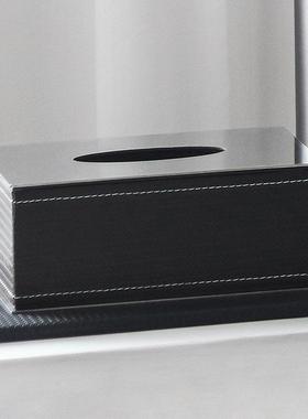 轻奢高级感皮质纸巾盒现代桌面客厅斜纹编织皮革抽纸盒样板房饰品