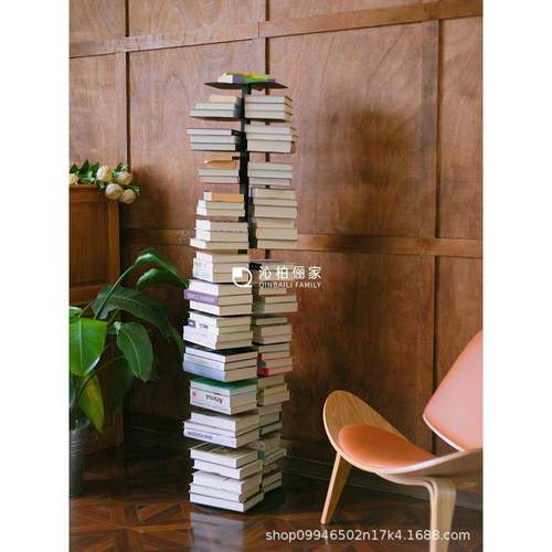 北欧现代螺旋隐形书架家用简约设计大容量书本收纳架落地置物架