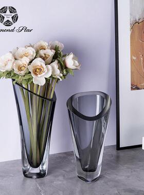 钻石星加厚仿水晶玻璃花瓶灰色创意透明软装饰品手工摆件花瓶