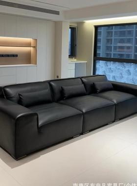 夏图大黑牛头层真皮客厅意式极简轻奢直排大中小户型皮艺沙发