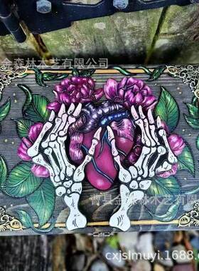 SkullandNatureHiddenKeyBox紫色骷髅心脏钥匙箱首饰木盒