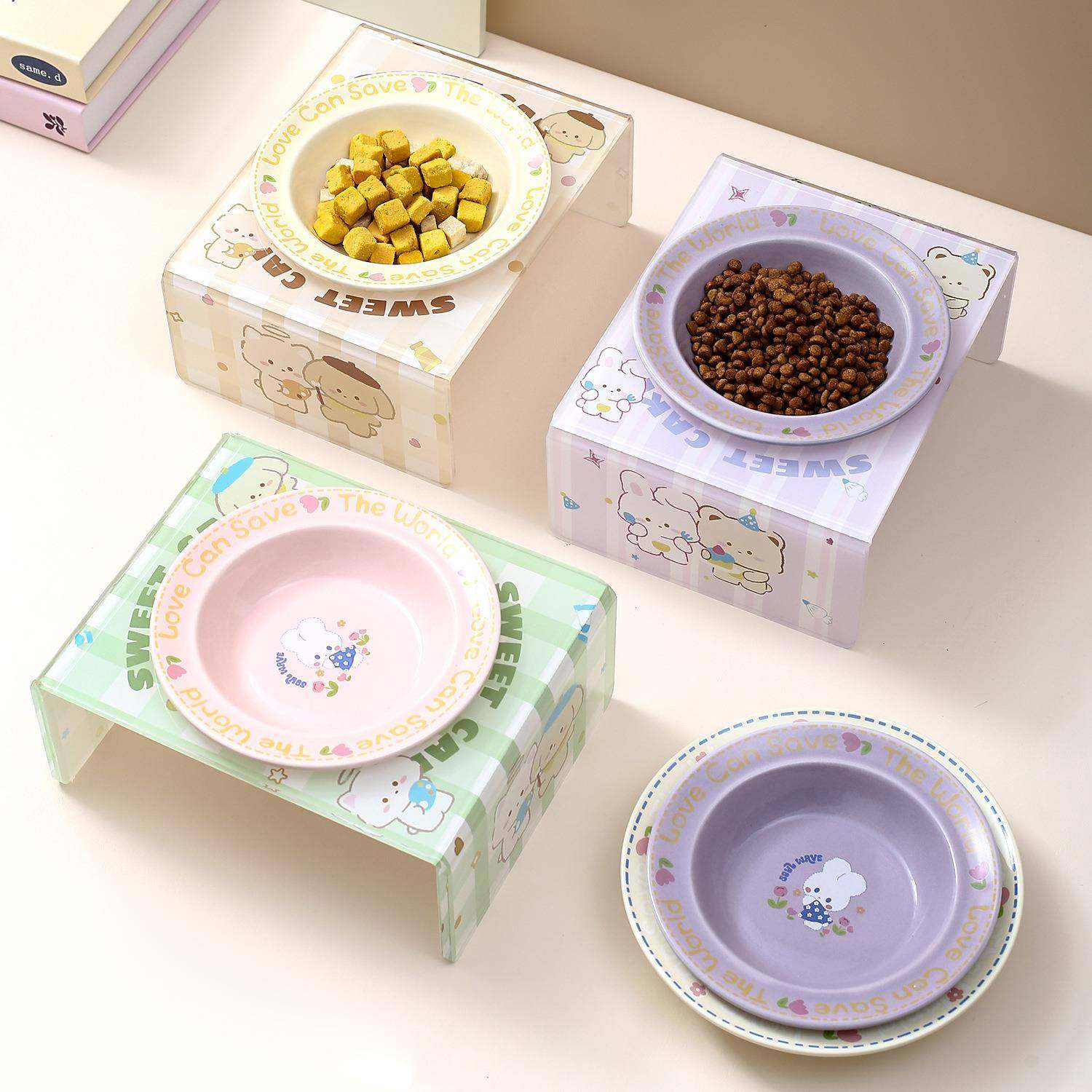 创意卡通飞碟盘带碗架宠物碗猫咪食盆狗碗陶瓷饮水盆护颈椎防打翻,婴童用品,其它婴童用品,淘宝优惠券,粉丝福利购,淘宝优惠卷