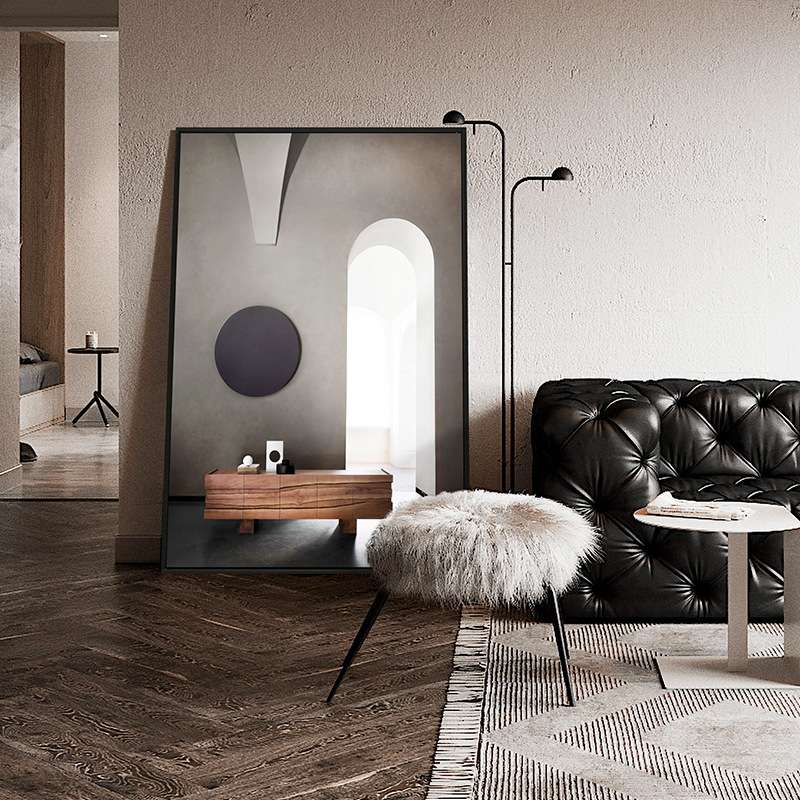 现代简约玄关装饰画极简风格沙发后面的挂画空间延伸艺术建筑壁画图片