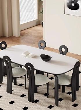 意式纯黑实木岩板长方形餐桌极简大象腿餐桌家用小户型设计师饭桌