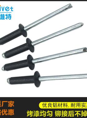 黑色铝拉钉烤漆抽芯铝铁卯钉3.2/4.0/4.8扁圆头开口型铝铆钉