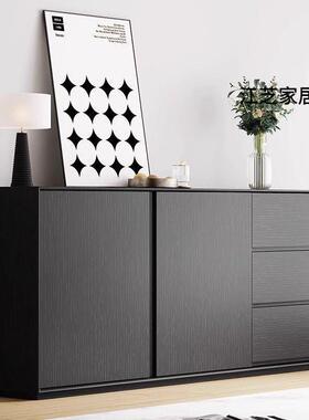 极简餐边柜现代简约实木酒柜靠墙茶水柜黑色储物柜客户卧室收纳柜