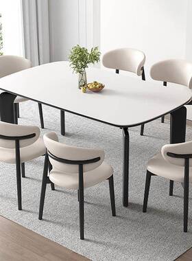 岩板餐桌大象腿家用小户型长方形复古中古风木实木饭桌