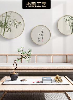 新中式原木风客厅装饰画圆形挂画花鸟翠绿竹子图小清新绿色壁画