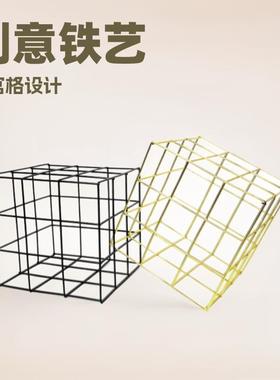 简约创意铁艺几何形铁艺摆件国风九宫格铁艺软装饰品
