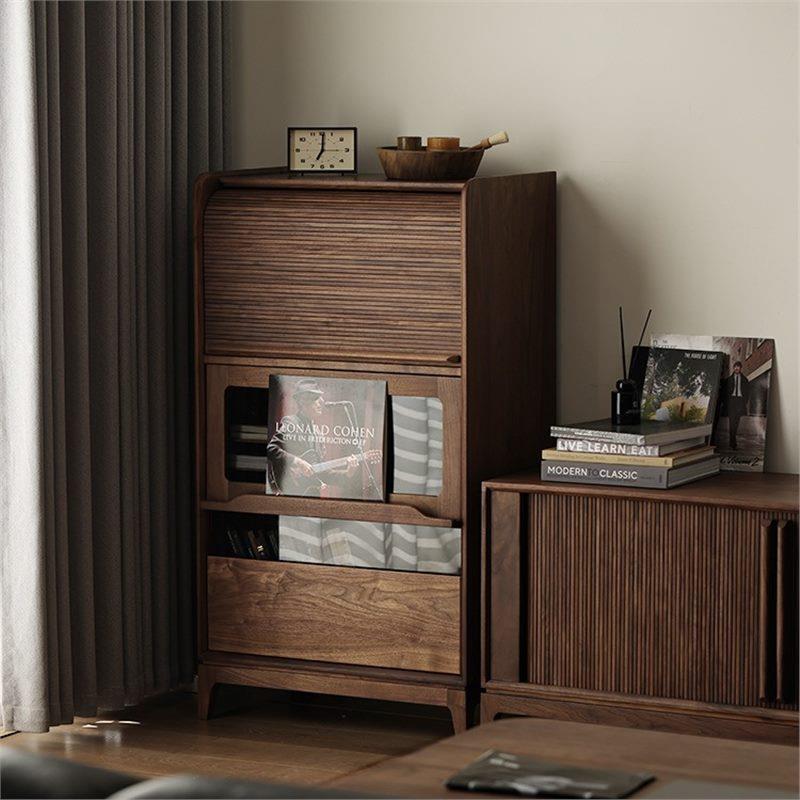 北美黑胡桃木实木边柜现代简约樱桃木原木客厅沙发立柜多功能斗柜