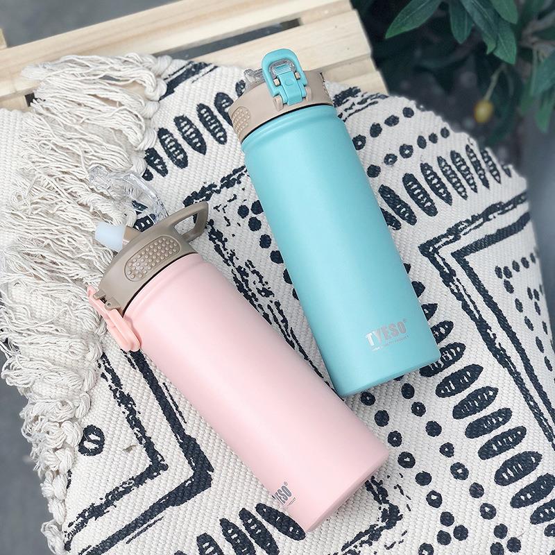 304不锈钢吸管保温杯大容量运动水壶弹跳杯双饮口弹跳双饮