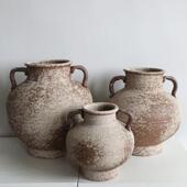 侘寂风粗陶花器禅意花瓶插干花中古花瓶手工陶罐陶瓷日式 饰摆件 装