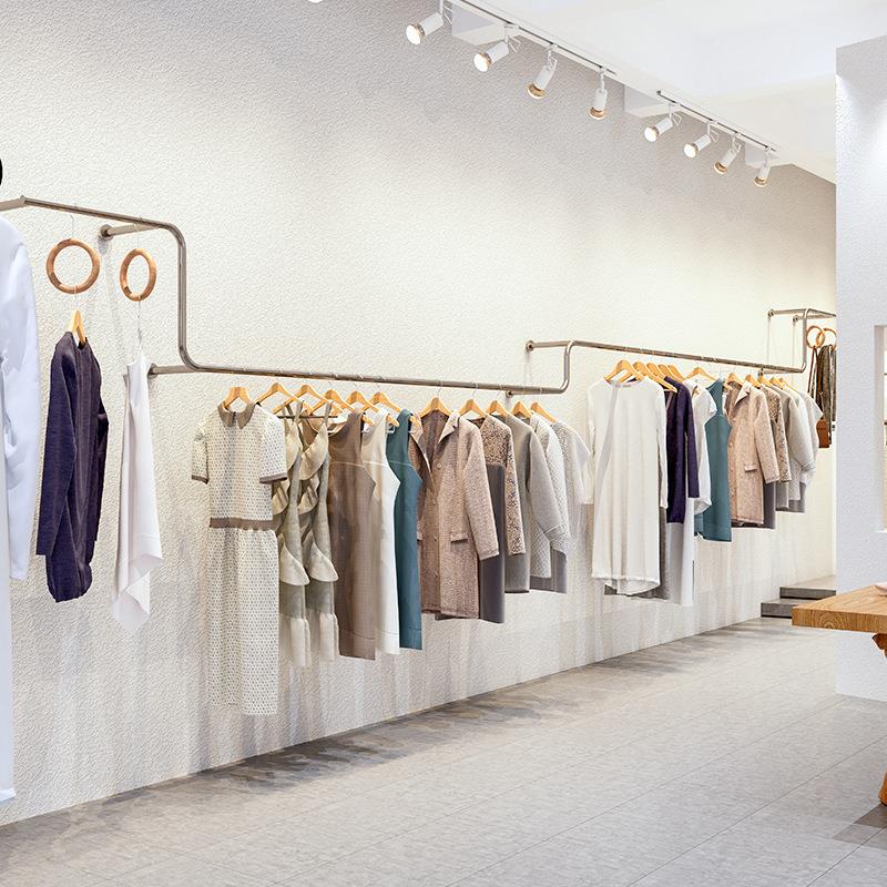 新款服装店衣服架创意不锈钢银色挂衣架女装货架落地式上墙展示架