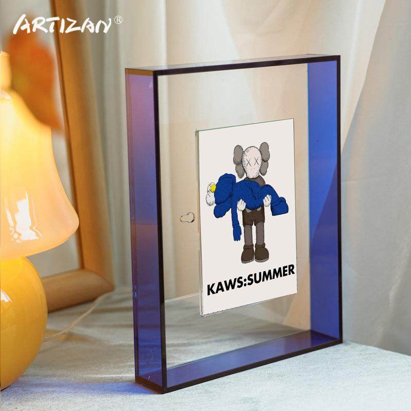 创意diy彩色亚克力透明悬浮磁吸相框摆台6寸画框A4海报装裱挂墙