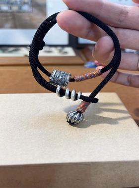 护身符双圈手绳小众情侣复古风宫廷送礼铃铛手链黑色绳送姐妹手环