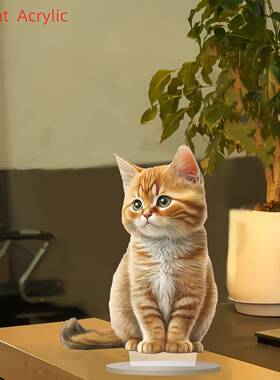 跨境迷人的黄色猫咪亚克力桌面办公室咖啡管装饰防水耐磨桌面摆件