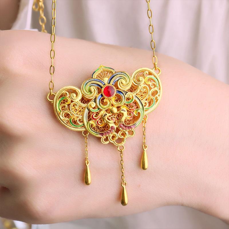 名媛轻奢古法苏画和玺套链古风个性流苏珐琅彩色项链高档气质百搭