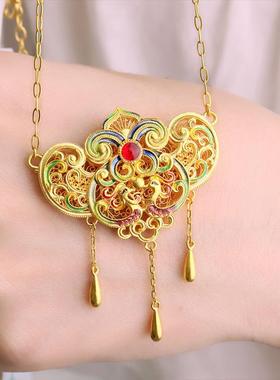 名媛轻奢古法苏画和玺套链古风个性流苏珐琅彩色项链高档气质百搭