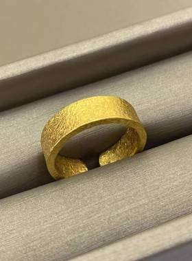 黄金色錾刻开口戒指高级感古法纸醉金迷简约国潮女小众复古指环
