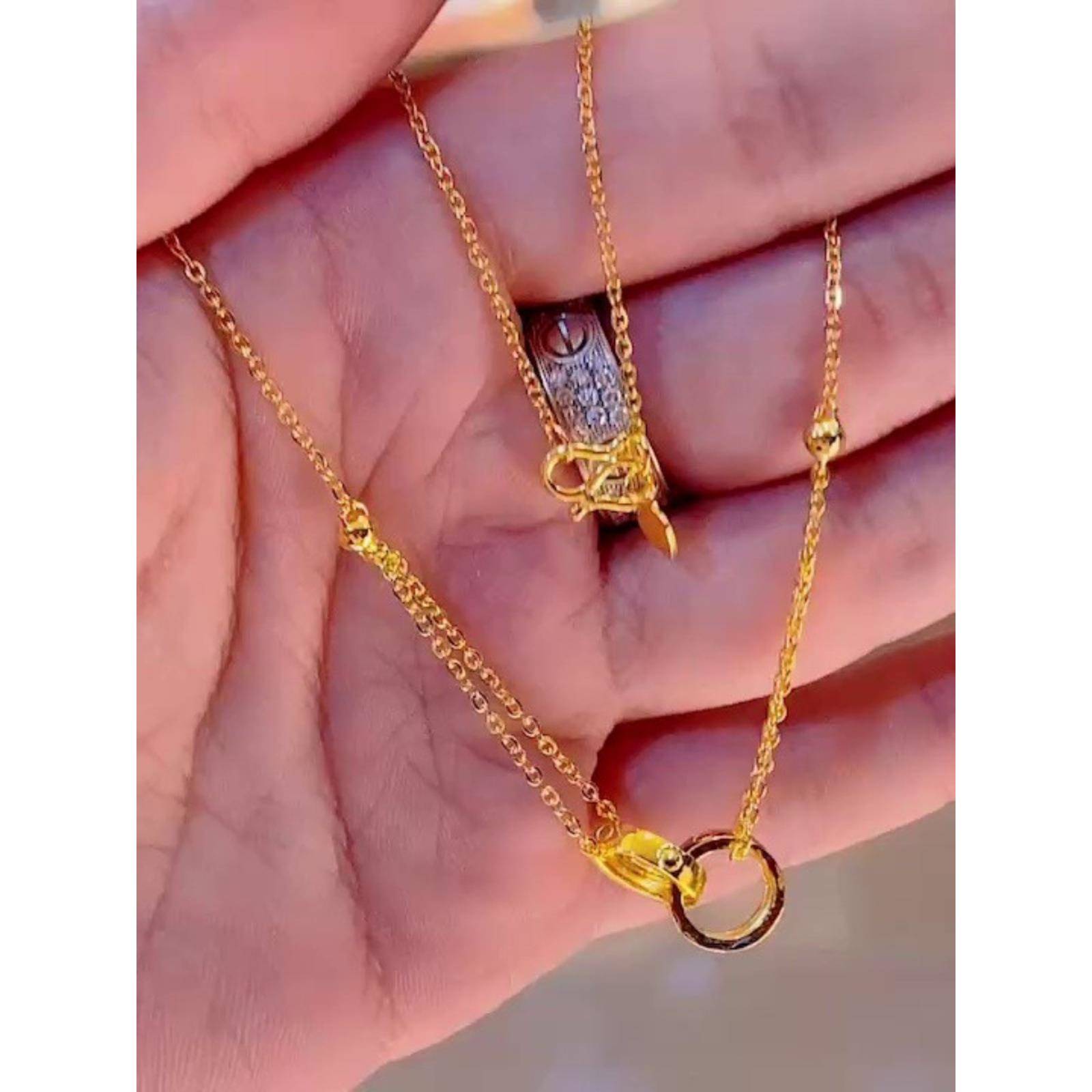 黄金色双环项链环环相扣套链送女友时尚小众百搭饰品轻奢新潮靓丽