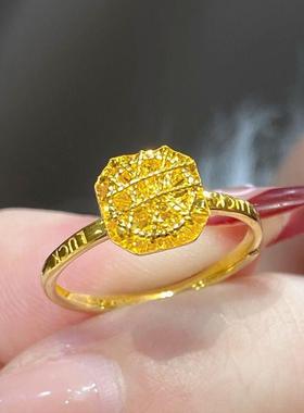 黄金色爆闪拉丝小方糖戒指女开口戒指时尚轻奢高级感百搭食指环女